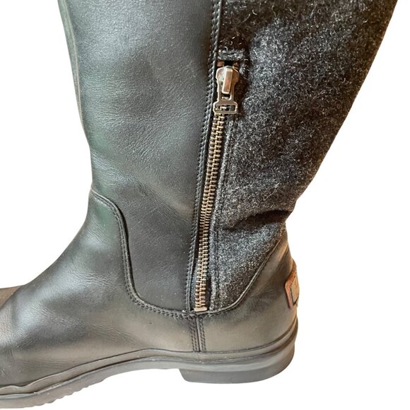 UGG Women's Black Leather & Gray Wool Tall Boots with Buckle Accent 9.5 - Picture 12 of 16